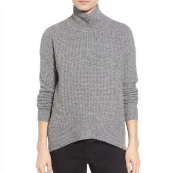 Madewell Gray Waffle Knit Mock Neck Alpaca Wool Sweater - Picture 1 of 9